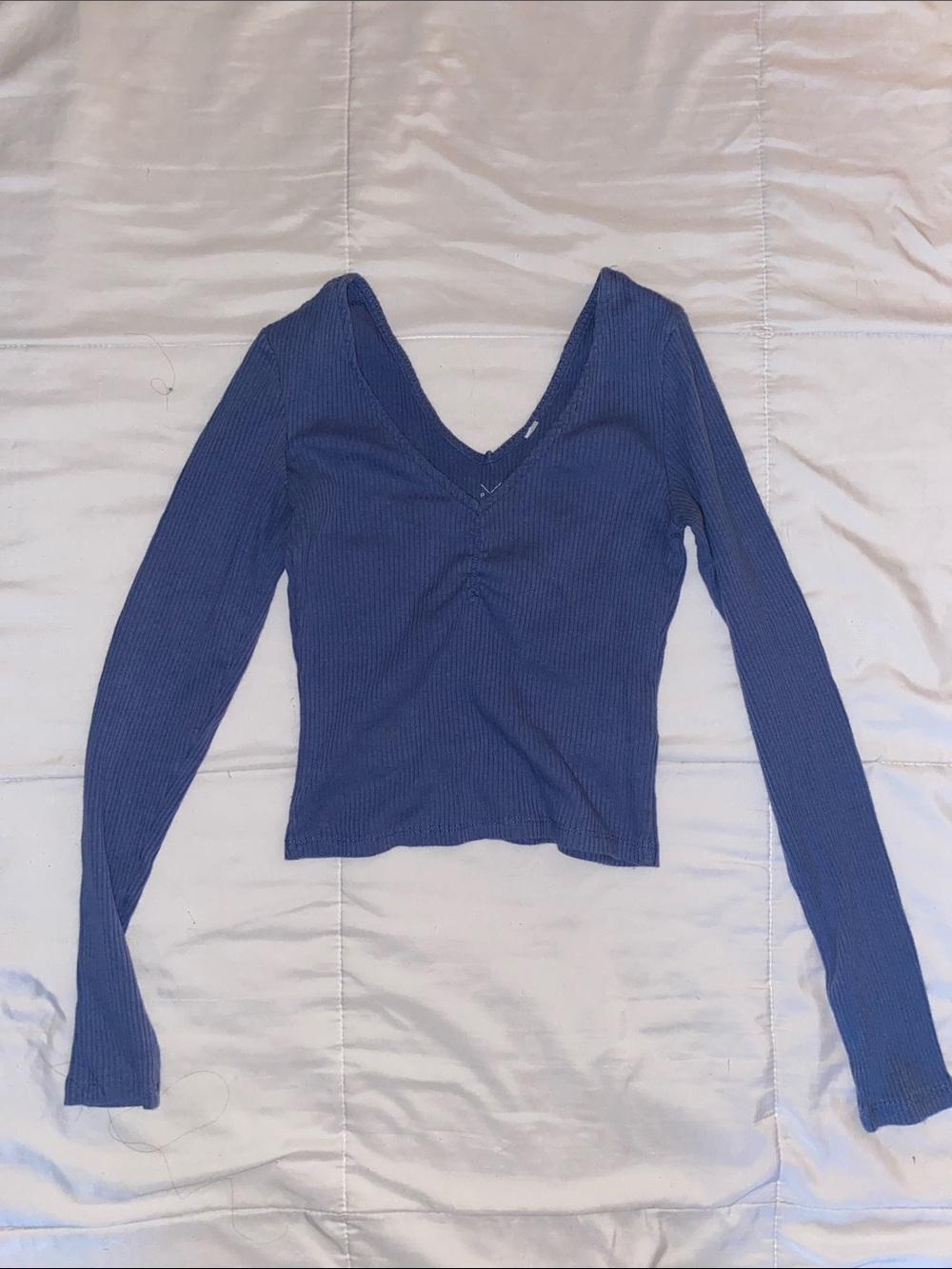 Women’s Ribbed V-Neck Long Sleeve Top - Blue
